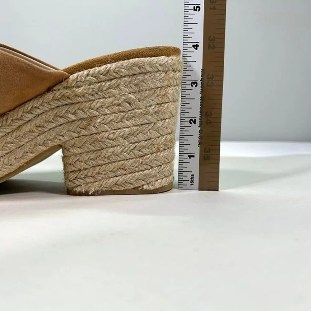 Zara Basic Suede Block Heel Open Toe Espadrille Sandals‎ Womens 40 (US 10) Tan